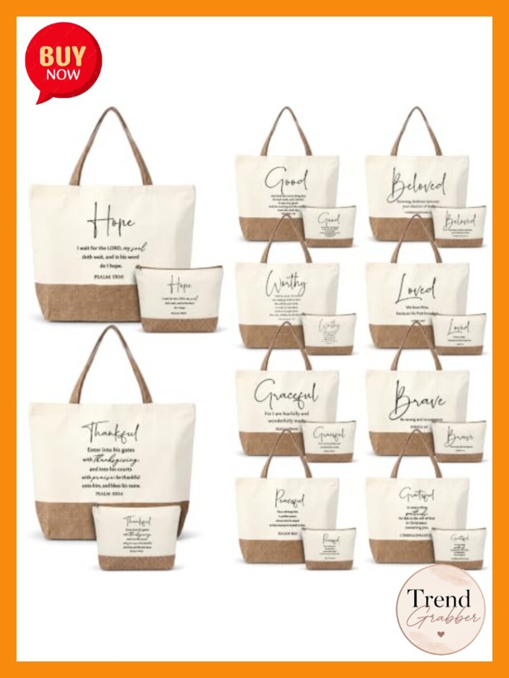 Canvas Tote Bag Set 10 Tote Bags & 10 Makeup Pouches Faith Gifts